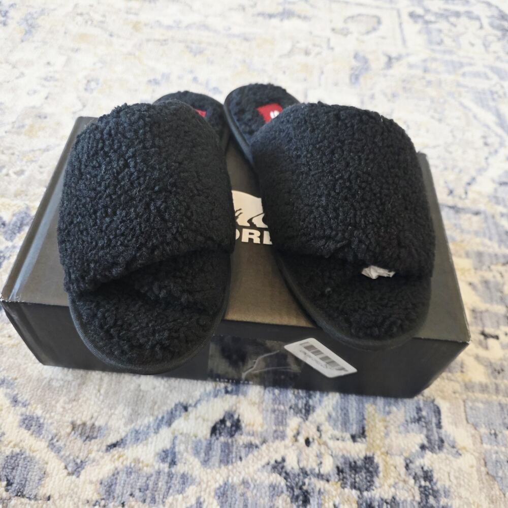 Sorel Women's Black Fuzzy Slide Slippers - Picture 5 of 6